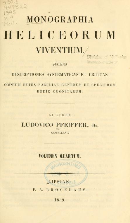 Media type: text; Pfeiffer 1859 Description: Monographia heliceorum viventium, vol. 4;