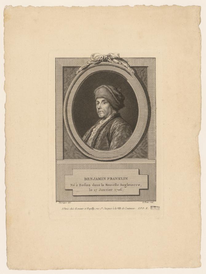 Benjamin Franklin . Né à Boston dans la Nouvelle Angleterre le 17 janvier 1706  P. A. Le Beau